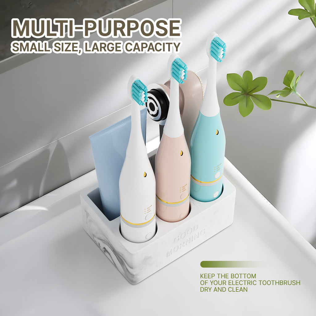Diatomite Quick Dry Electric Toothbrush Holder, 5 Slots Fast Absorbent Stone Toothpaste Organizer, Bathroom Countertop Storage Rack, White