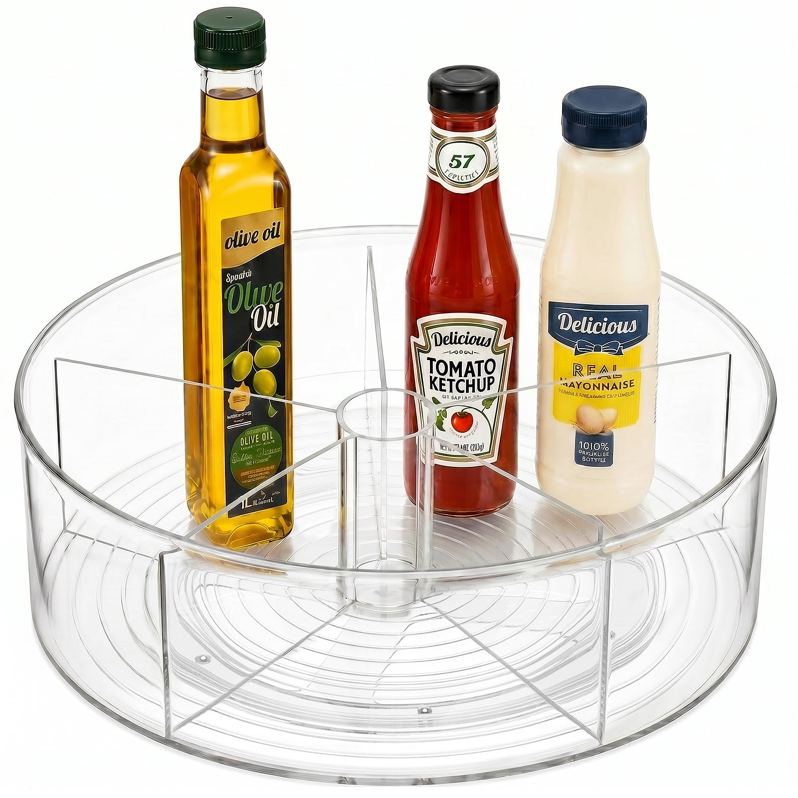 Slow Slog 9 inch Rotating Lazy Susan Organizer with 4 Removable Bins, Multi-Functional Turntable Storage for Fridge Kitchen Cabinet Vanity