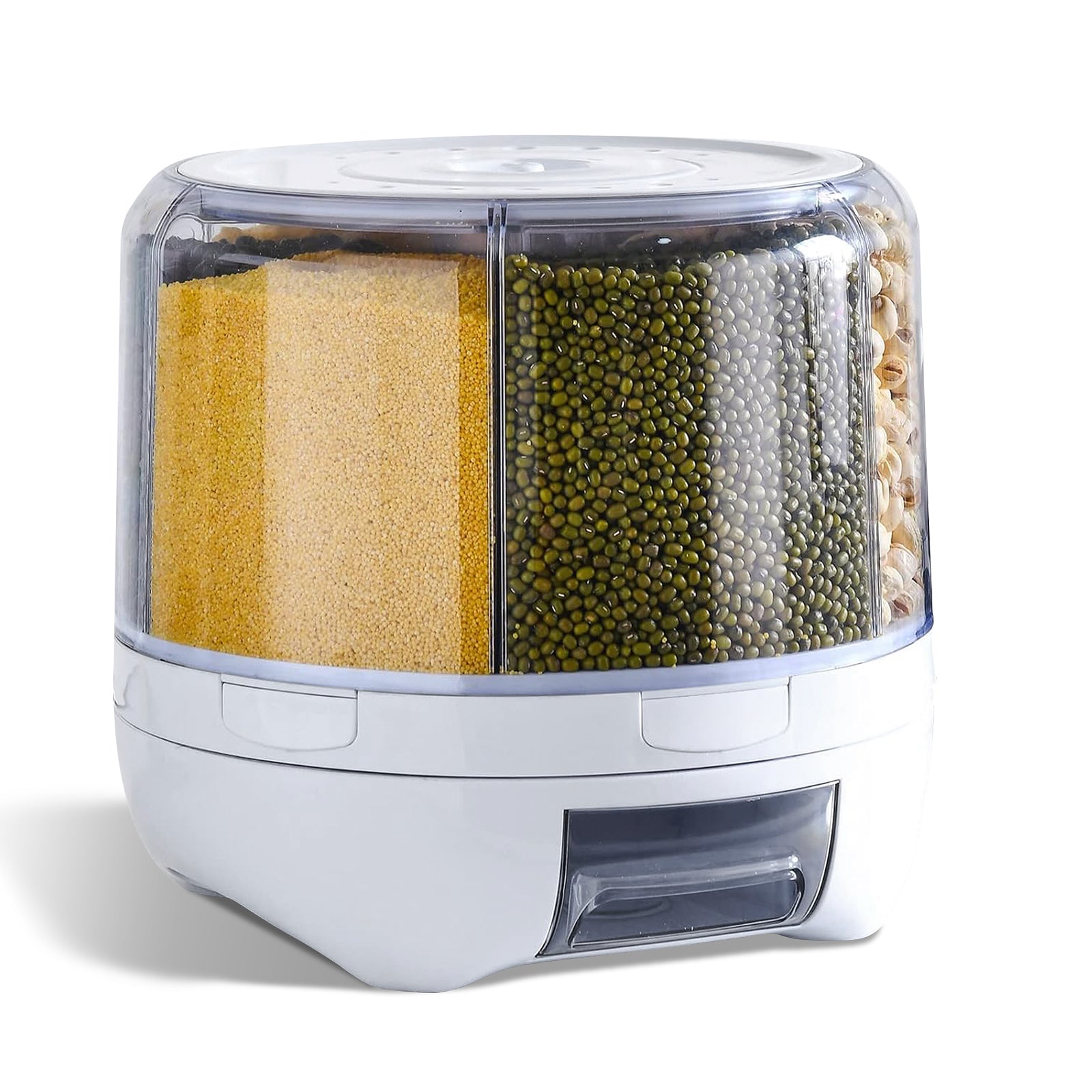 360°Rotating 20 lbs Grain Dispenser, Large Capacity 6 Grid Storage Container with Airtight Lid, Suitable for Peanuts, Barley, Rice and Grains