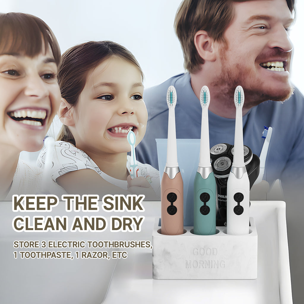 Diatomite Quick Dry Electric Toothbrush Holder, 5 Slots Fast Absorbent Stone Toothpaste Organizer, Bathroom Countertop Storage Rack, White