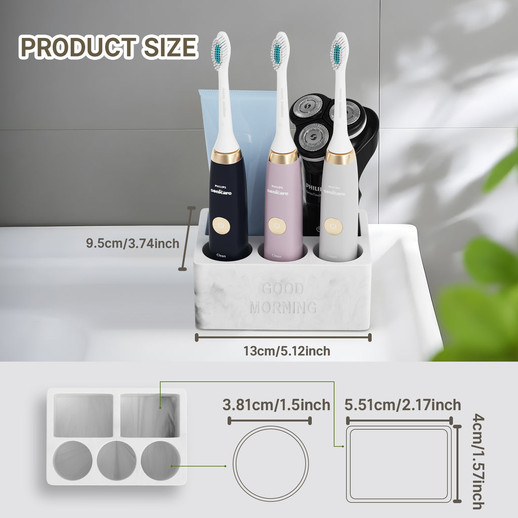 Diatomite Quick Dry Electric Toothbrush Holder, 5 Slots Fast Absorbent Stone Toothpaste Organizer, Bathroom Countertop Storage Rack, White