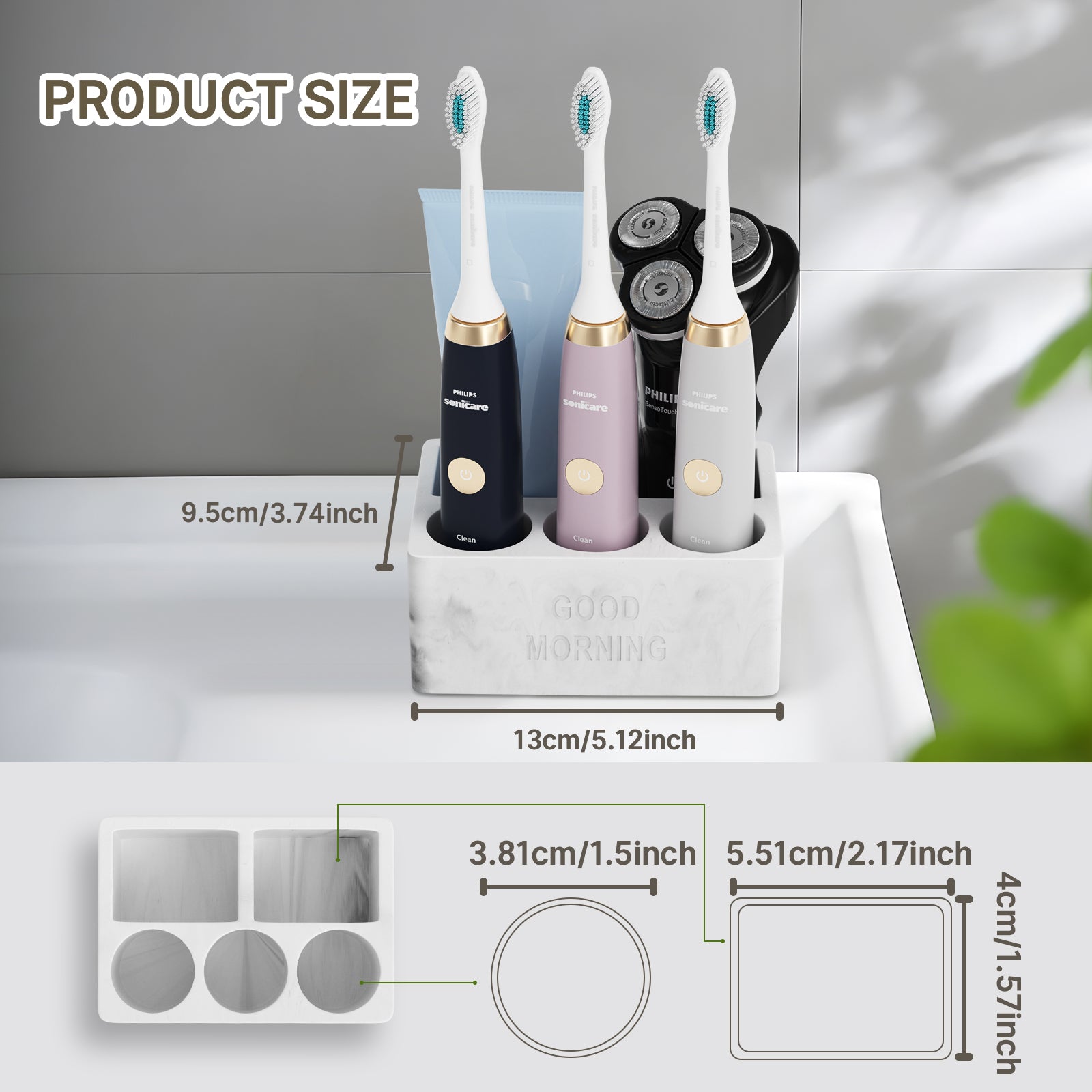Diatomite Quick Dry Electric Toothbrush Holder, 5 Slots Fast Absorbent Stone Toothpaste Organizer, Bathroom Countertop Storage Rack, White