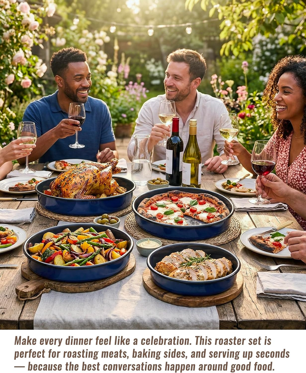 Enamel Roasting Pan Set Round Baking Dish 4-Pack 9/10/12/14 Inch Non Stick High Temperature Resistance Bakeware for Pizza & Salad, Oven Dishwasher Safe Mother Day Gift for Wife & Mom Cake Pan