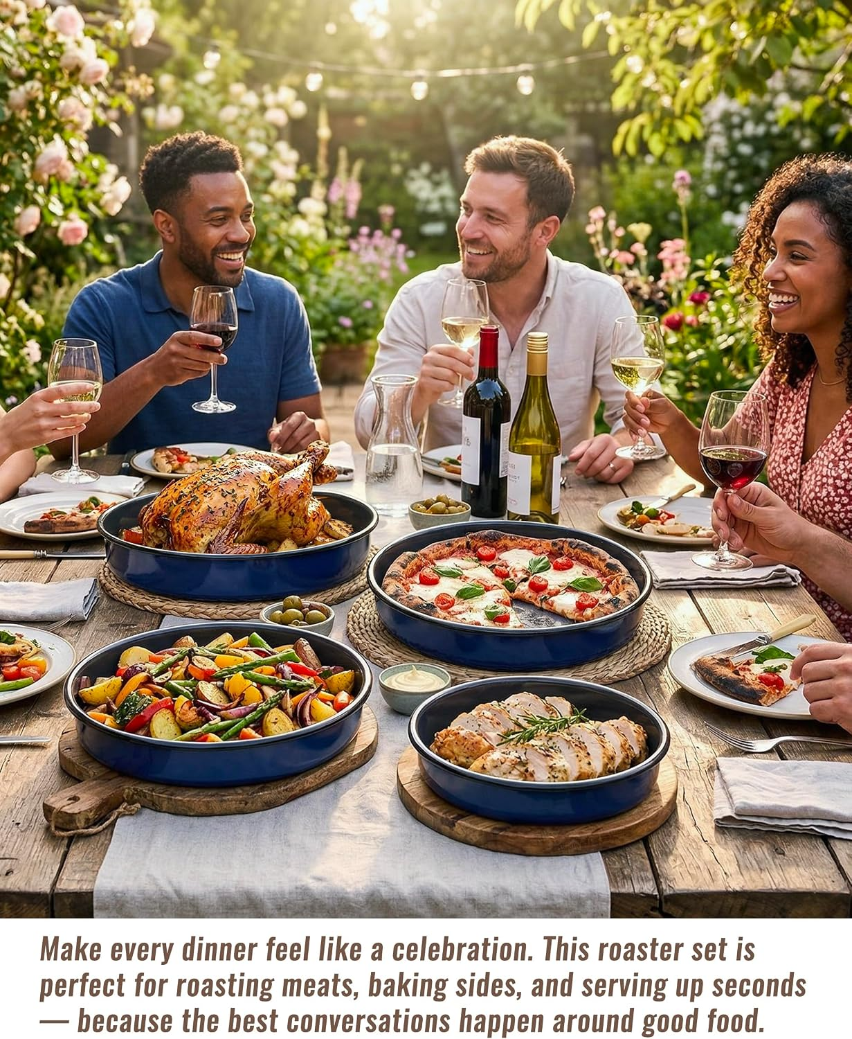 Enamel Roasting Pan Set Round Baking Dish 4-Pack 9/10/12/14 Inch Non Stick High Temperature Resistance Bakeware for Pizza & Salad, Oven Dishwasher Safe Mother Day Gift for Wife & Mom Cake Pan