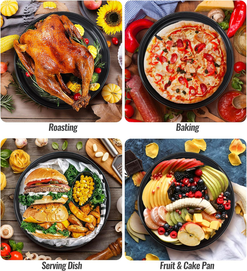 Enamel Roasting Pan Set Round Baking Dish 4-Pack 9/10/12/14 Inch Non Stick High Temperature Resistance Bakeware for Pizza & Salad, Oven Dishwasher Safe Mother Day Gift for Wife & Mom Cake Pan
