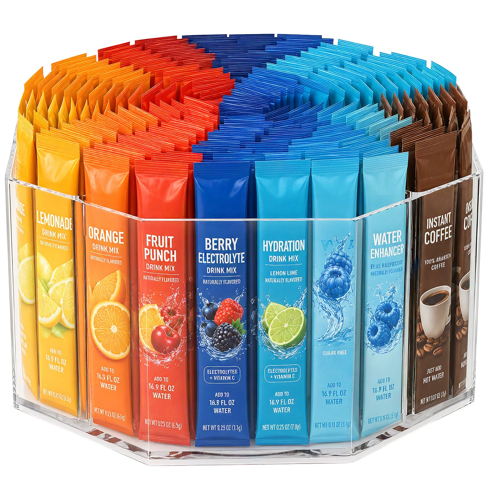 Divided Drink Packet Organizer, Rotating Turntable Organizer with 5 Compartments,Clear Lazy Susan for Water Flavor Packets,Coffee,Tea,OctagonOptiwise.ai