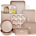9-Piece Nonstick Bakeware Set, Stackable Oven Pan Set, Baking Pans Set | Includes Baking Sheet, Muffin Pan, Cake Pan, Square Pan, Loaf Pan, Cookie Sheet & Cooling Rack ，Black