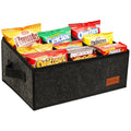 Foldable Snack Organizer 6-Compartment Fabric Snack Basket with Handles, Countertop Coffee Bar Storage Basket for Candy, Cookies, Chips and Bottled Drinks, Dark Gray