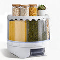 20 lbs Grain Dispenser, 360° Rotating Storage Container, 6 Grid Food Dispenser with Sealed Lid, Suitable for Grains, Beans, Rice, Peanut, Barley