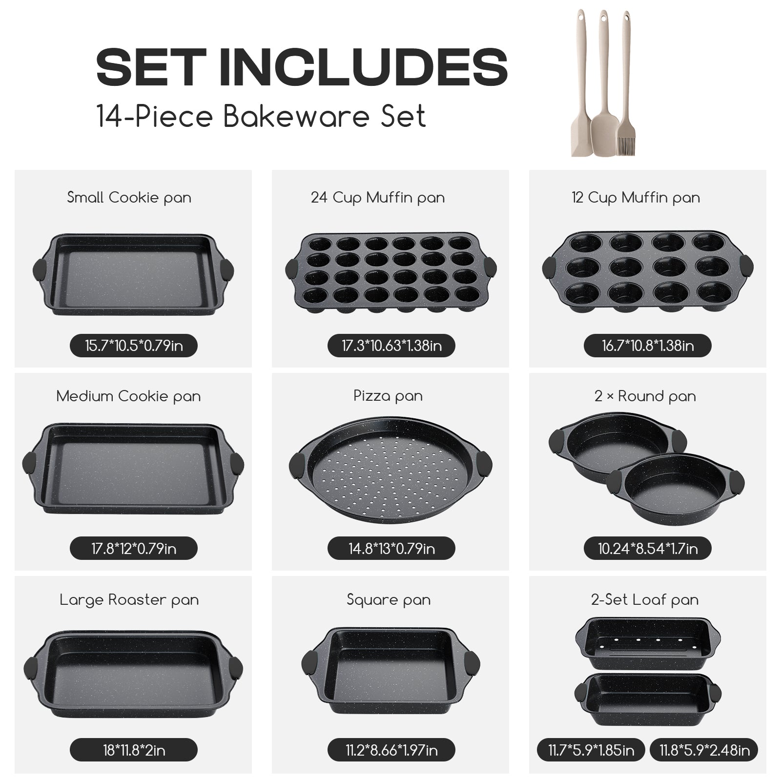 Slow Slog Nonstick Bakeware Set, 14-Piece Baking Pans Set, Stackable Baking Sheet Pans with Silicone Handles,Black&Black