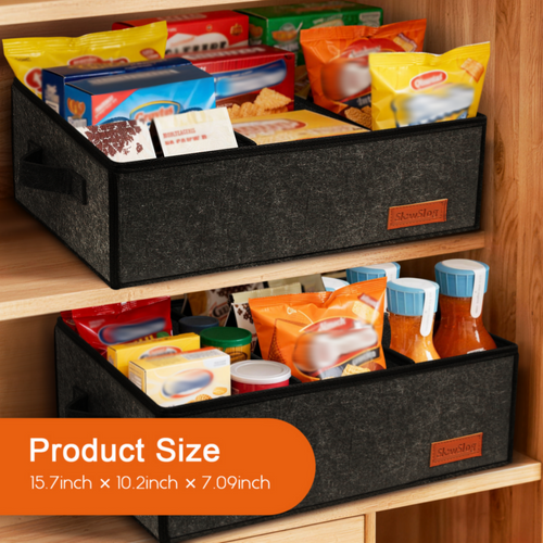 Foldable Snack Organizer 6-Compartment Fabric Snack Basket with Handles, Countertop Coffee Bar Storage Basket for Candy, Cookies, Chips and Bottled Drinks, Dark Gray