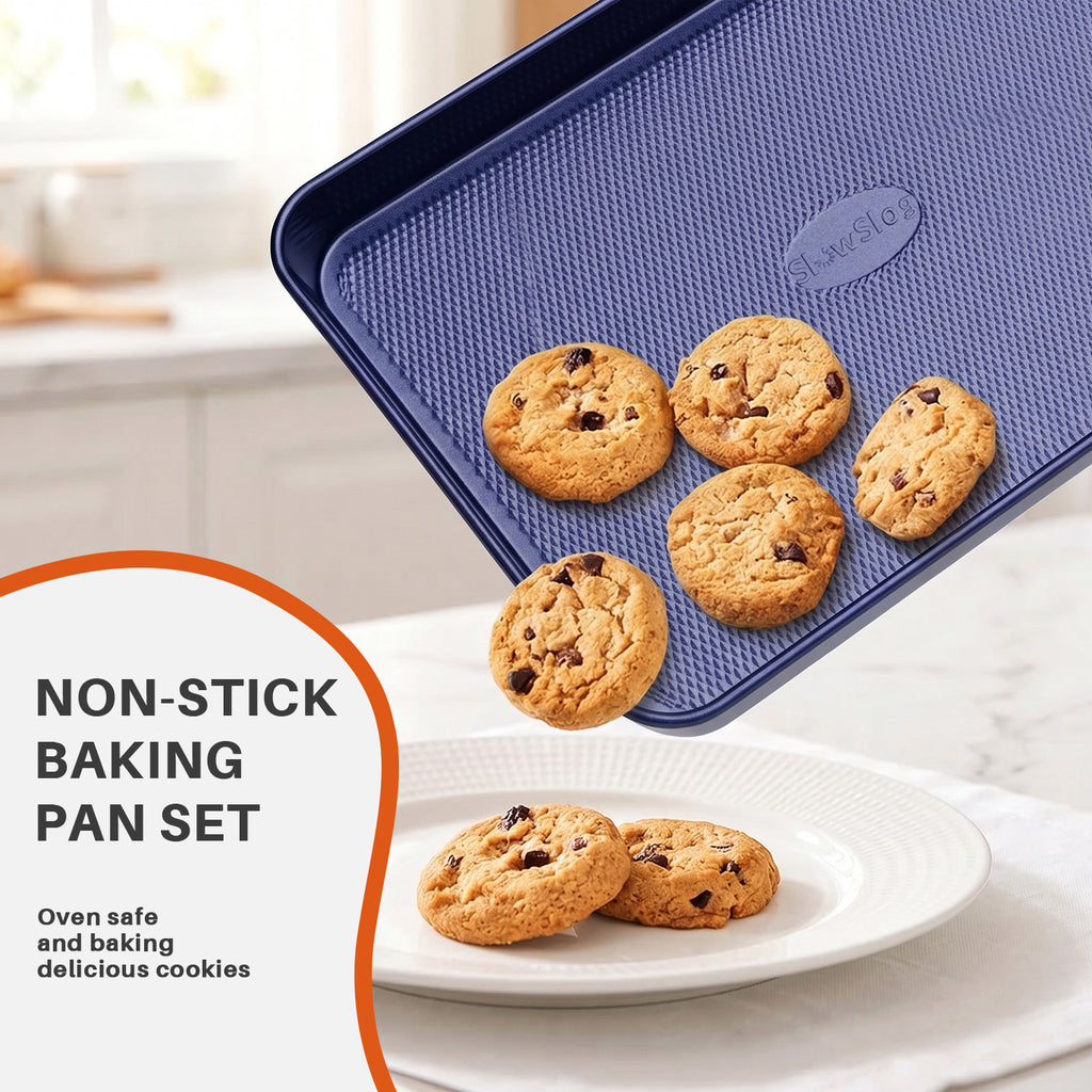 9-Piece Nonstick Bakeware Set, Stackable Oven Pan Set, Baking Pans Set | Includes Baking Sheet, Muffin Pan, Cake Pan, Square Pan, Loaf Pan, Cookie Sheet & Cooling Rack ，Black