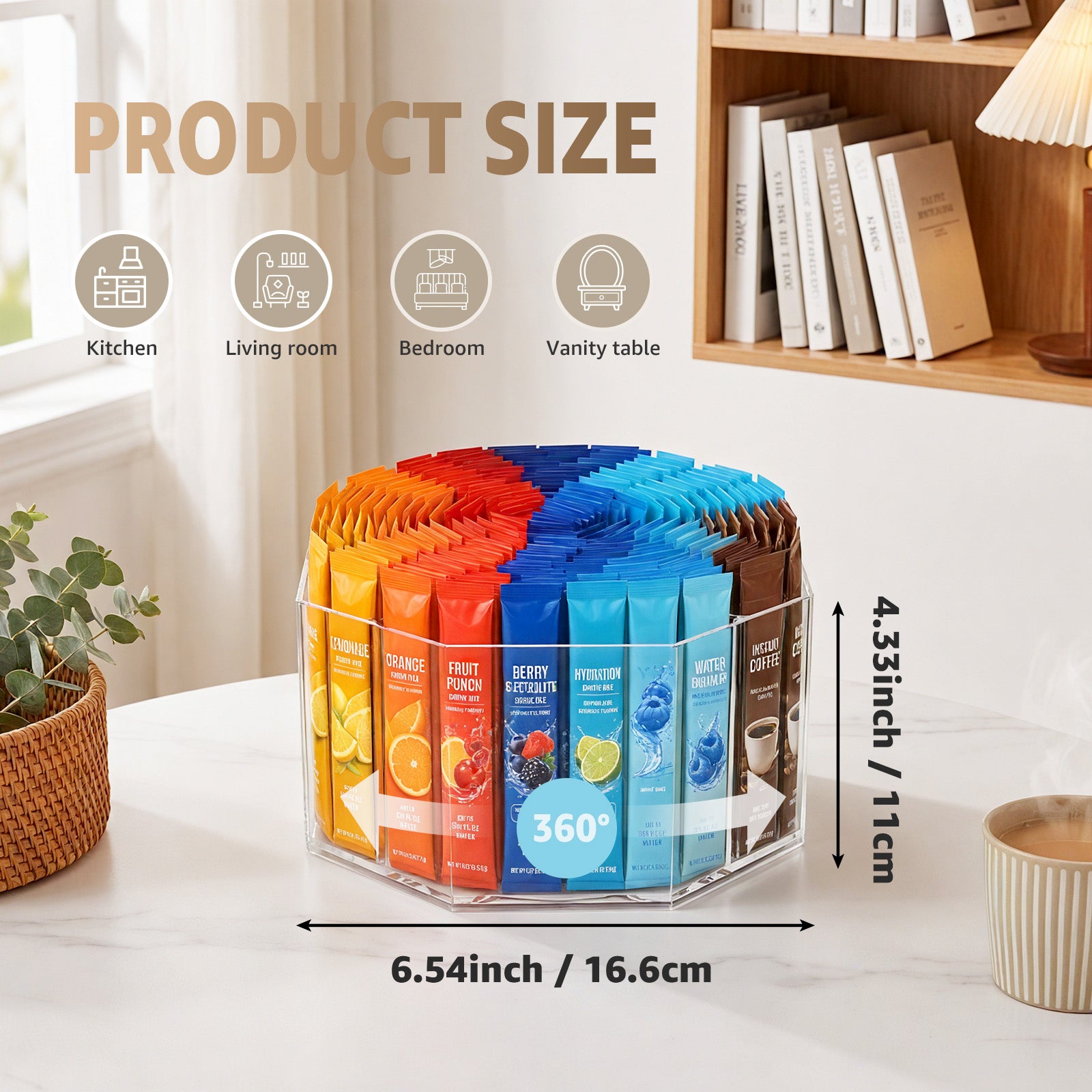 Divided Drink Packet Organizer, Rotating Turntable Organizer with 5 Compartments,Clear Lazy Susan for Water Flavor Packets,Coffee,Tea,OctagonOptiwise.ai