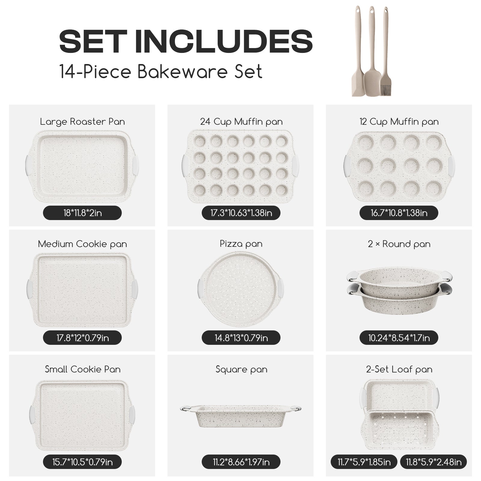 Slow Slog Nonstick Bakeware Set, 14-Piece Baking Pans Set, Stackable Baking Sheet Pans with Silicone Handles, White&White