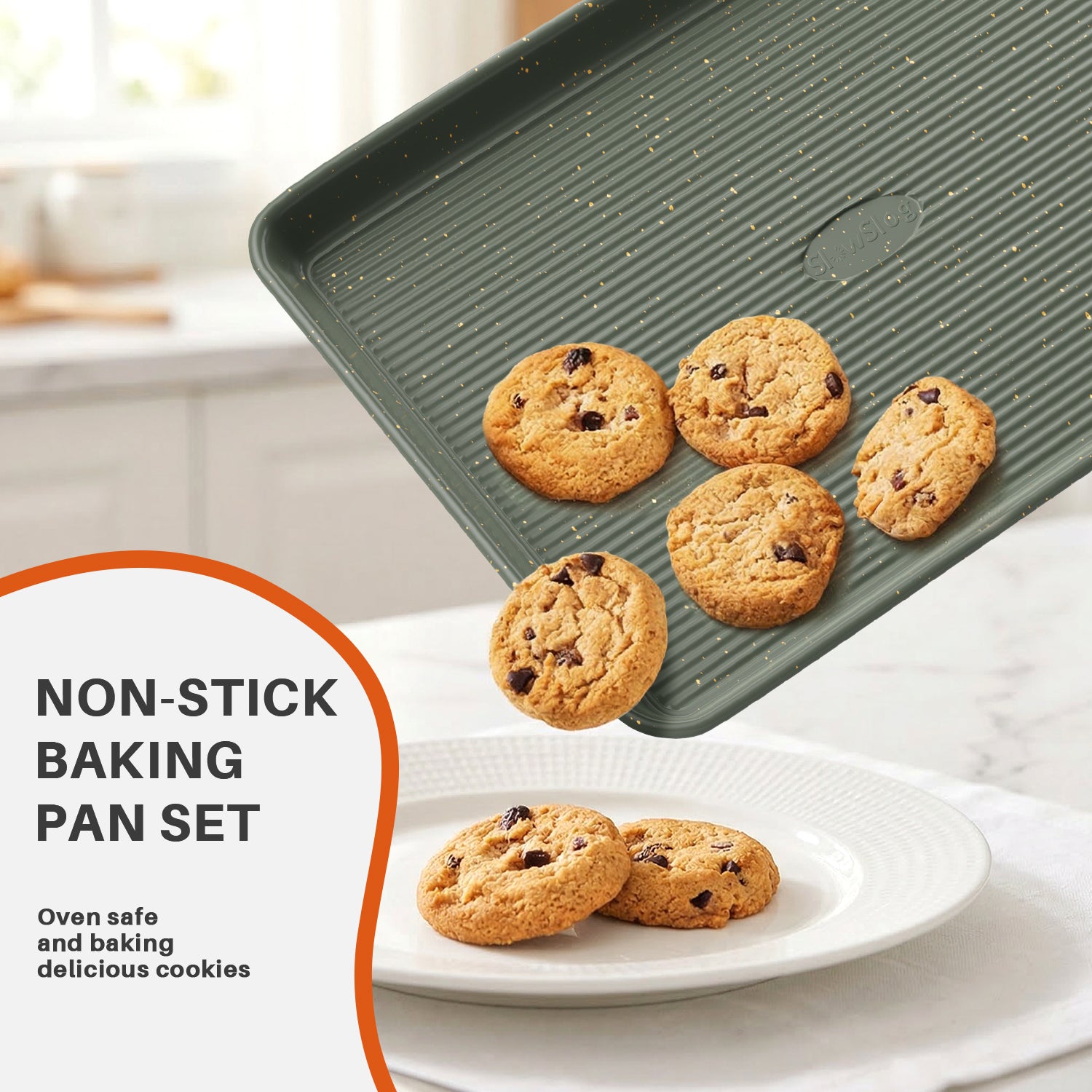 9pc Nonstick Ceramic Carbon Steel Bakeware Set, Stackable Oven Safe Baking Pans with Cooling Rack, Muffin & Cookie Sheet, Green