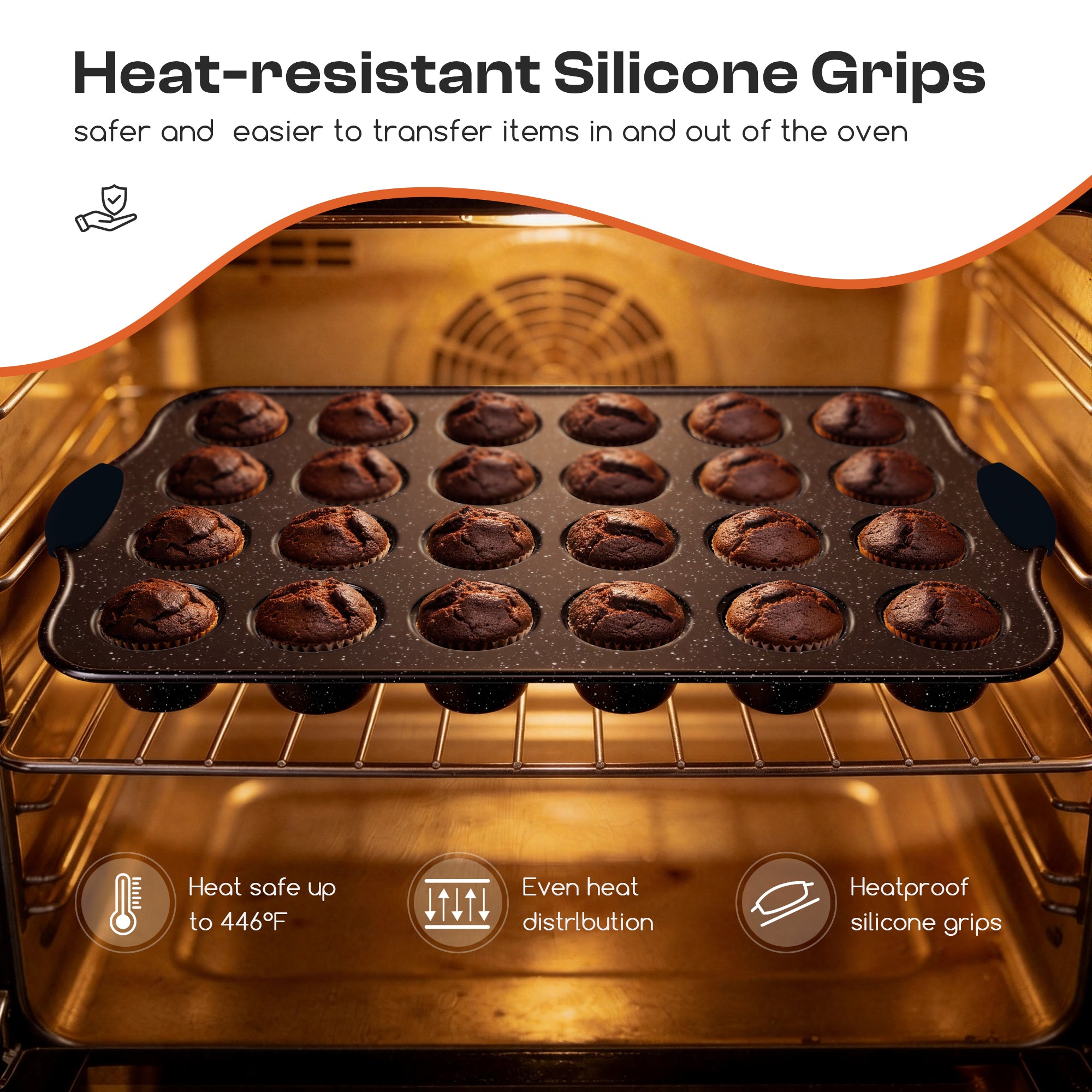 Slow Slog Nonstick Bakeware Set, 14-Piece Baking Pans Set, Stackable Baking Sheet Pans with Silicone Handles,Black&Black