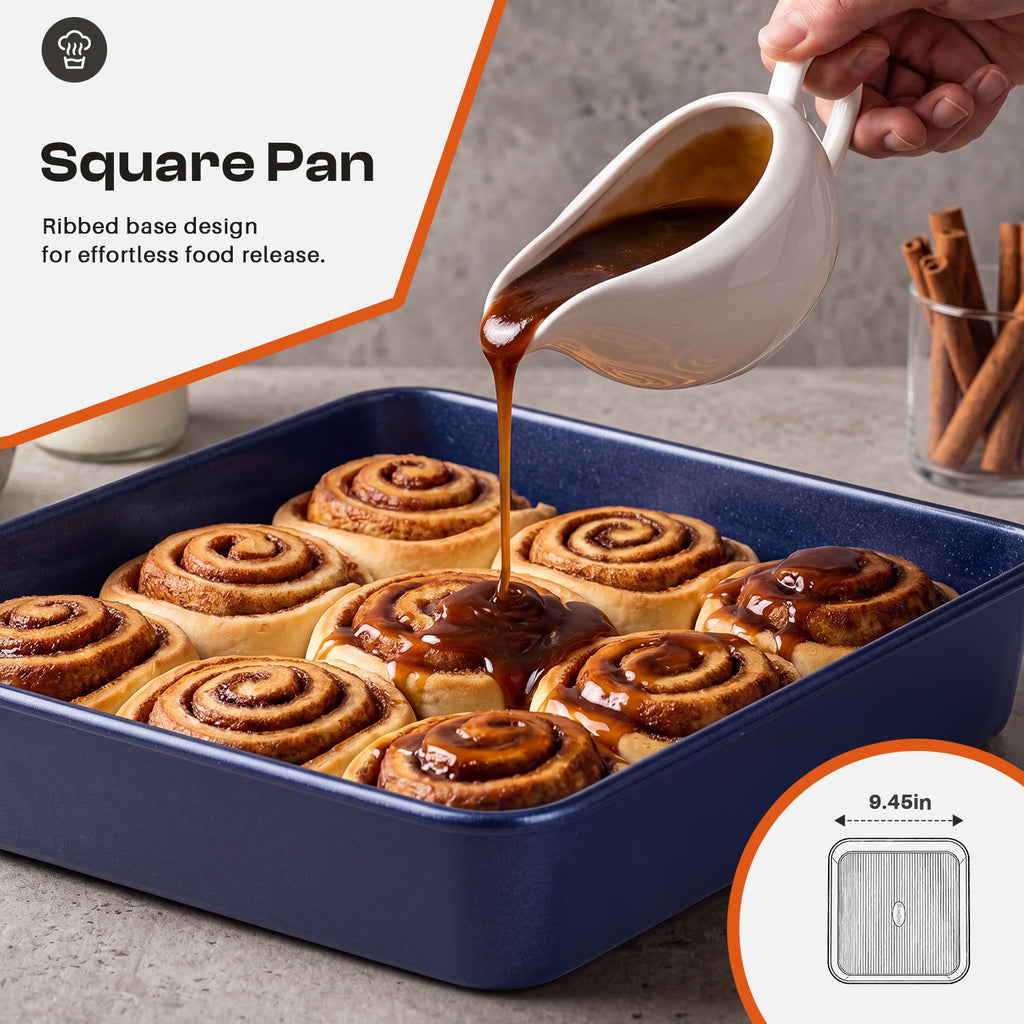 9-Piece Nonstick Bakeware Set, Stackable Oven Pan Set, Baking Pans Set | Includes Baking Sheet, Muffin Pan, Cake Pan, Square Pan, Loaf Pan, Cookie Sheet & Cooling Rack ，Black