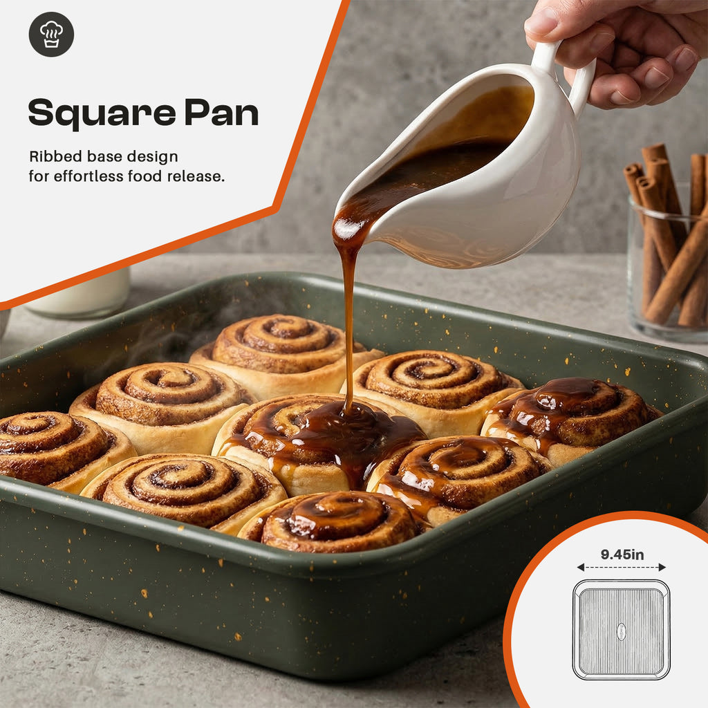 9pc Nonstick Ceramic Carbon Steel Bakeware Set, Stackable Oven Safe Baking Pans with Cooling Rack, Muffin & Cookie Sheet, Green