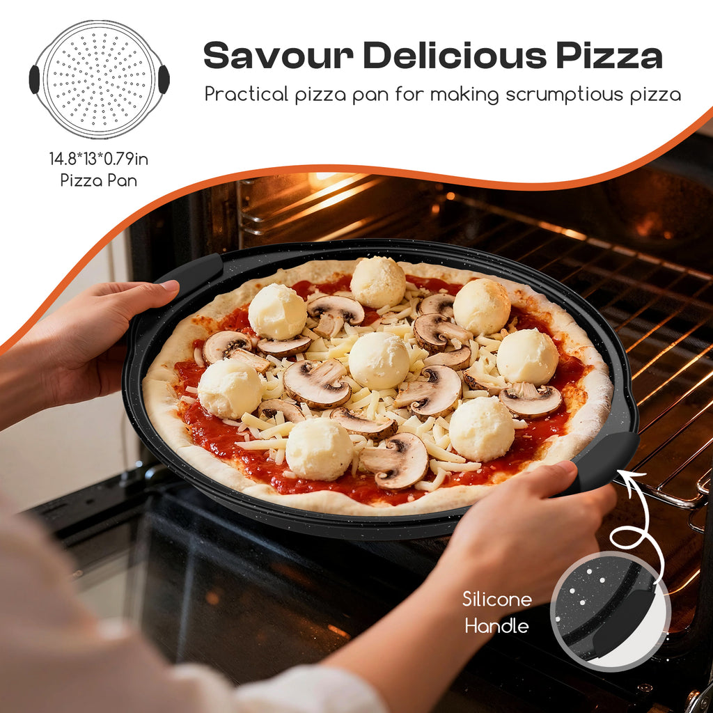 Slow Slog Nonstick Bakeware Set, 14-Piece Baking Pans Set, Stackable Baking Sheet Pans with Silicone Handles,Black&Black
