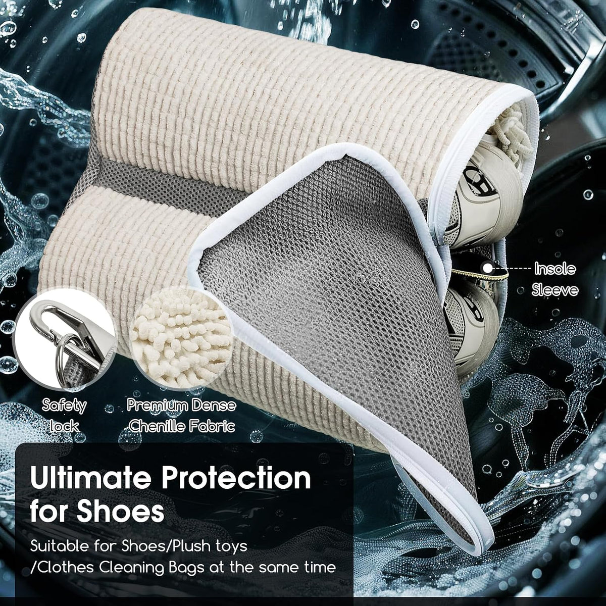 Shoe Washing Machine Bag for Sneaker Cleaning Laundry Shoe Bag, Beige