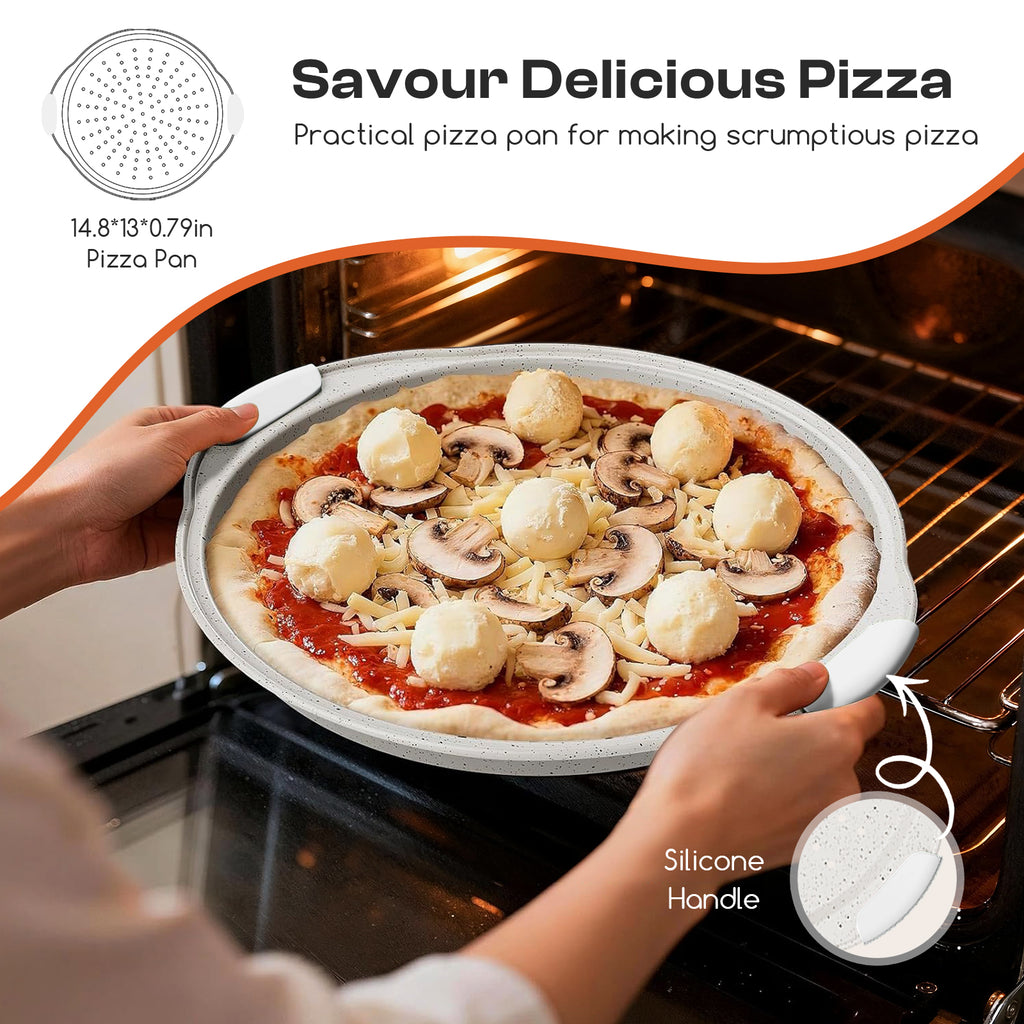 Slow Slog Nonstick Bakeware Set, 14-Piece Baking Pans Set, Stackable Baking Sheet Pans with Silicone Handles, White&White