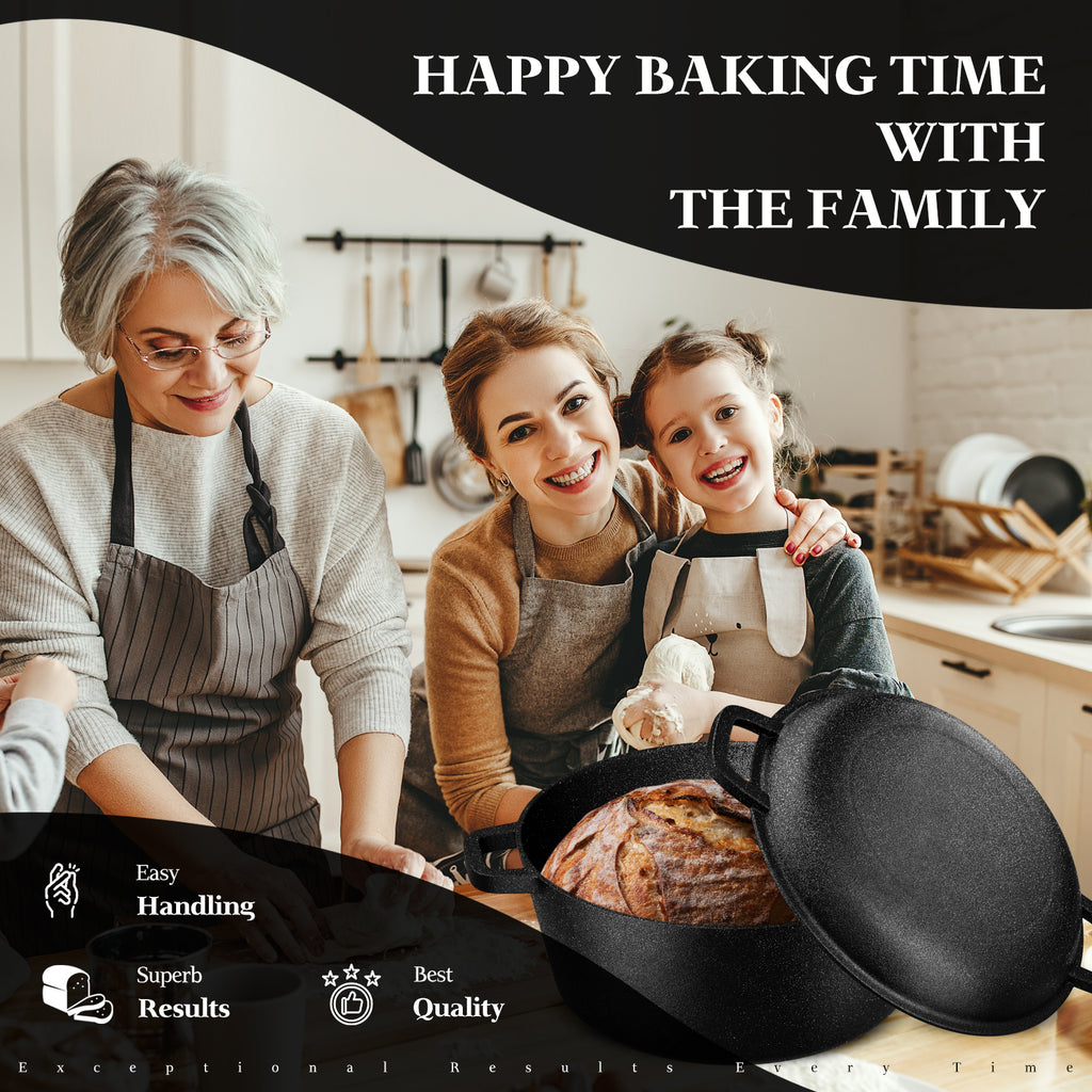 Dutch Oven for Sourdough Bread Baking and Supplies incl. Banneton, Bread Sling, Lame, Dough Whisk, Cast Iron Pot Set