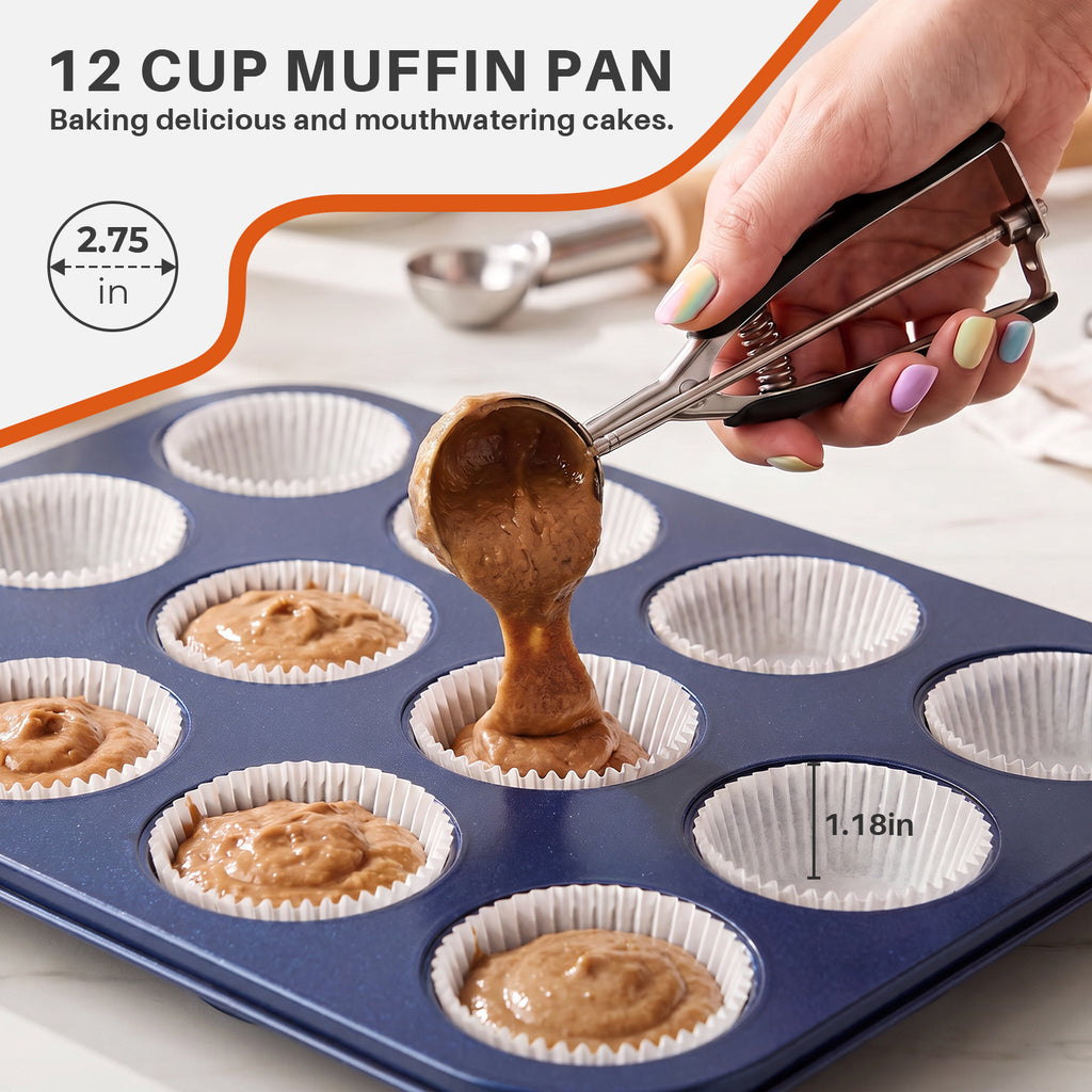 9-Piece Nonstick Bakeware Set, Stackable Oven Pan Set, Baking Pans Set | Includes Baking Sheet, Muffin Pan, Cake Pan, Square Pan, Loaf Pan, Cookie Sheet & Cooling Rack ，Black