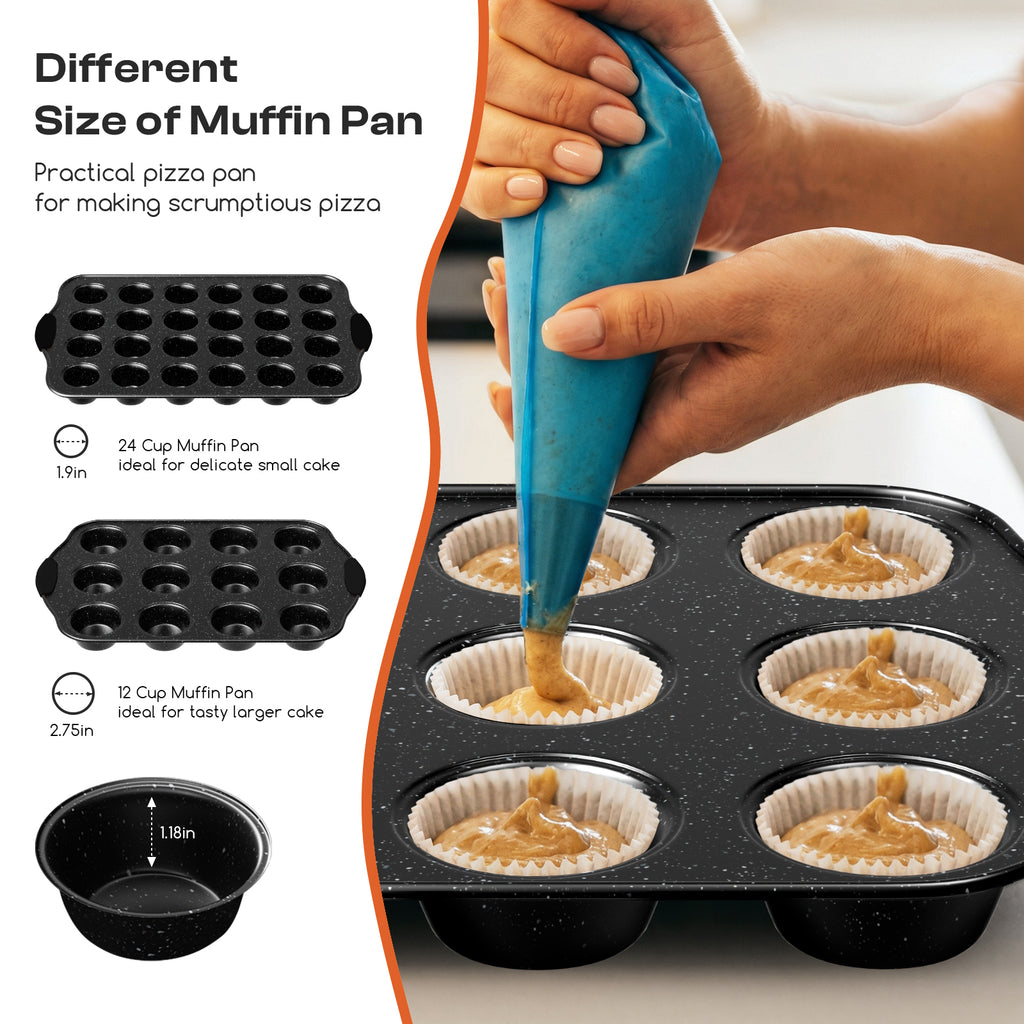 Slow Slog Nonstick Bakeware Set, 14-Piece Baking Pans Set, Stackable Baking Sheet Pans with Silicone Handles,Black&Black