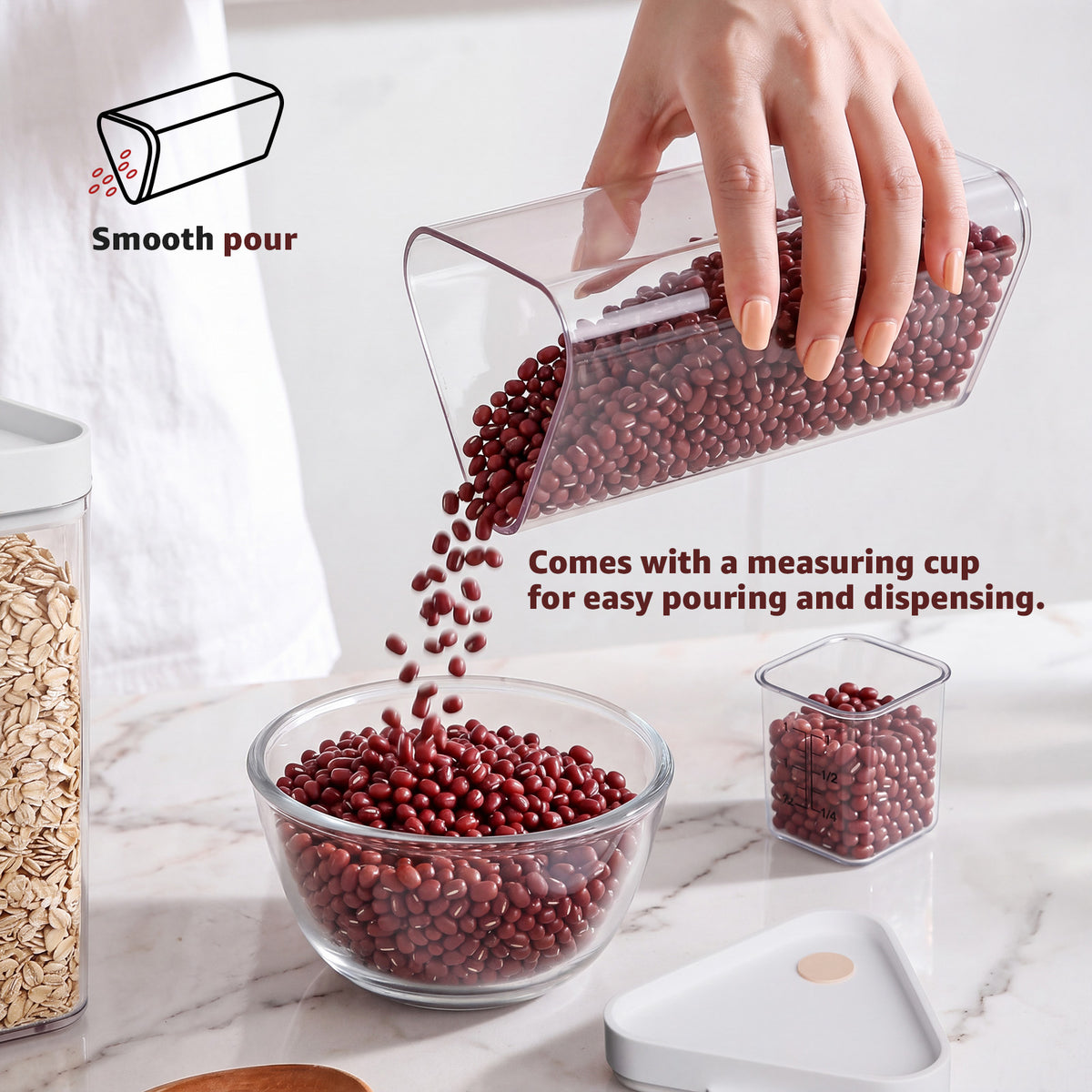 Rotating Rice Dispenser 6 Grid Cereal Dispenser for Pantry, PET Grain Canister Sets 6 Grids, 360° Rotating Grain Storage Container with Lids