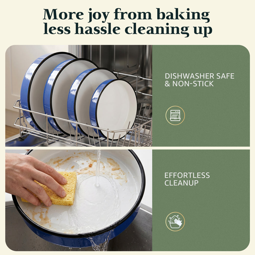 Enamel Roasting Pan Set Round Baking Dish 4-Pack 8/10/11/13 Inch Non Stick High Temperature Resistance Bakeware for Pizza & Salad, Oven Dishwasher Safe Mother Day Gift for Wife & Mom Cake Pan