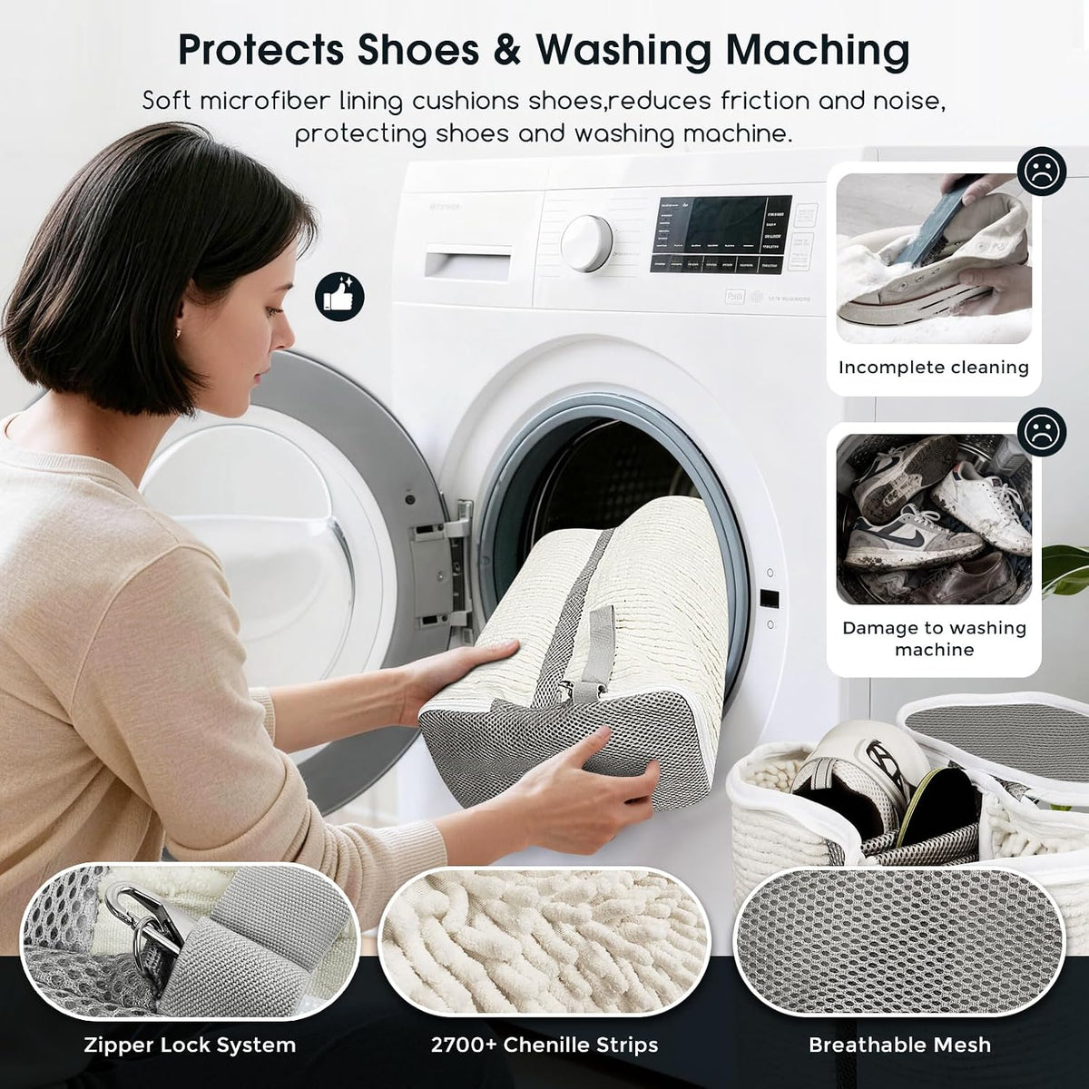 Shoe Washing Machine Bag for Sneaker Cleaning Laundry Shoe Bag, Beige