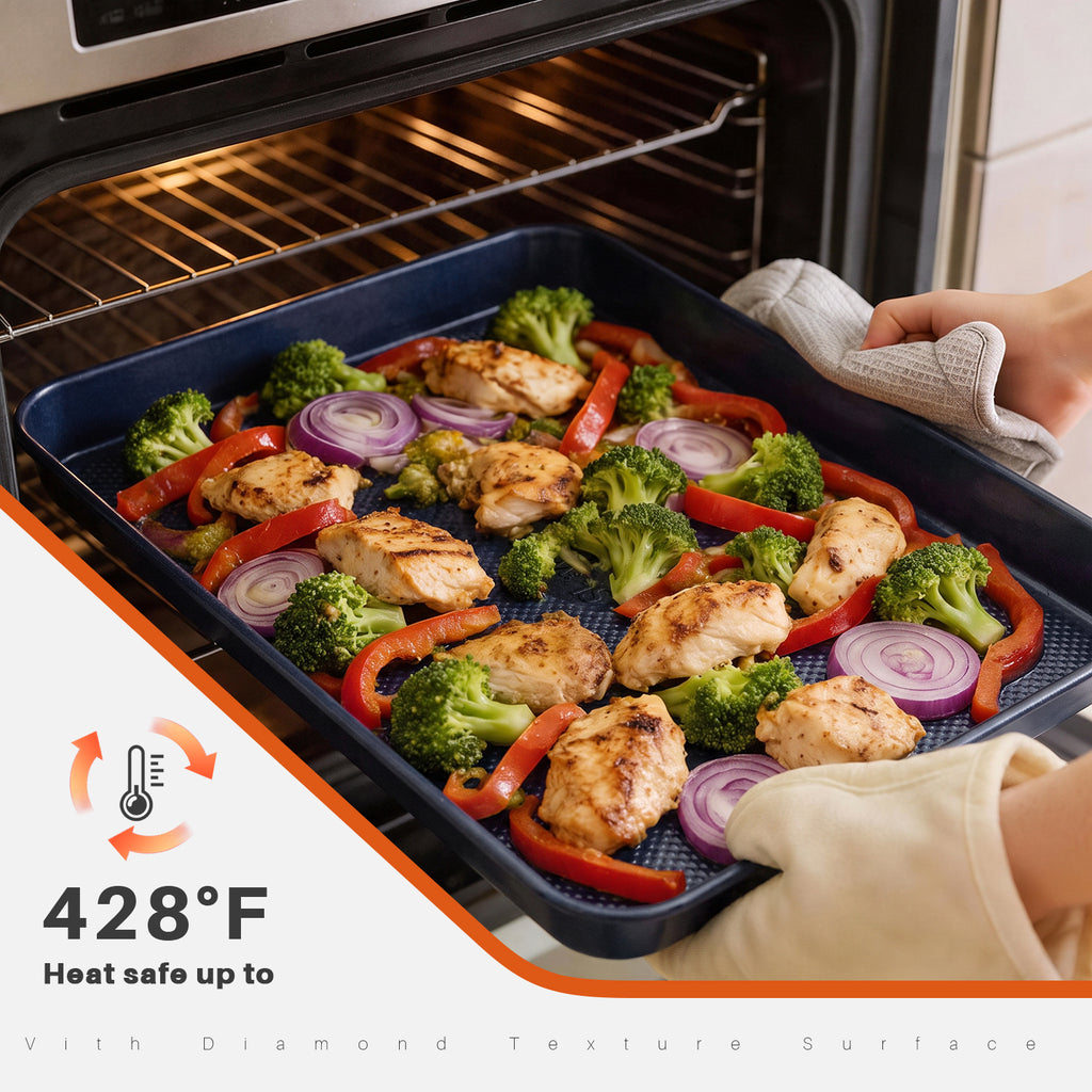 9-Piece Nonstick Bakeware Set, Stackable Oven Pan Set, Baking Pans Set | Includes Baking Sheet, Muffin Pan, Cake Pan, Square Pan, Loaf Pan, Cookie Sheet & Cooling Rack ，Black