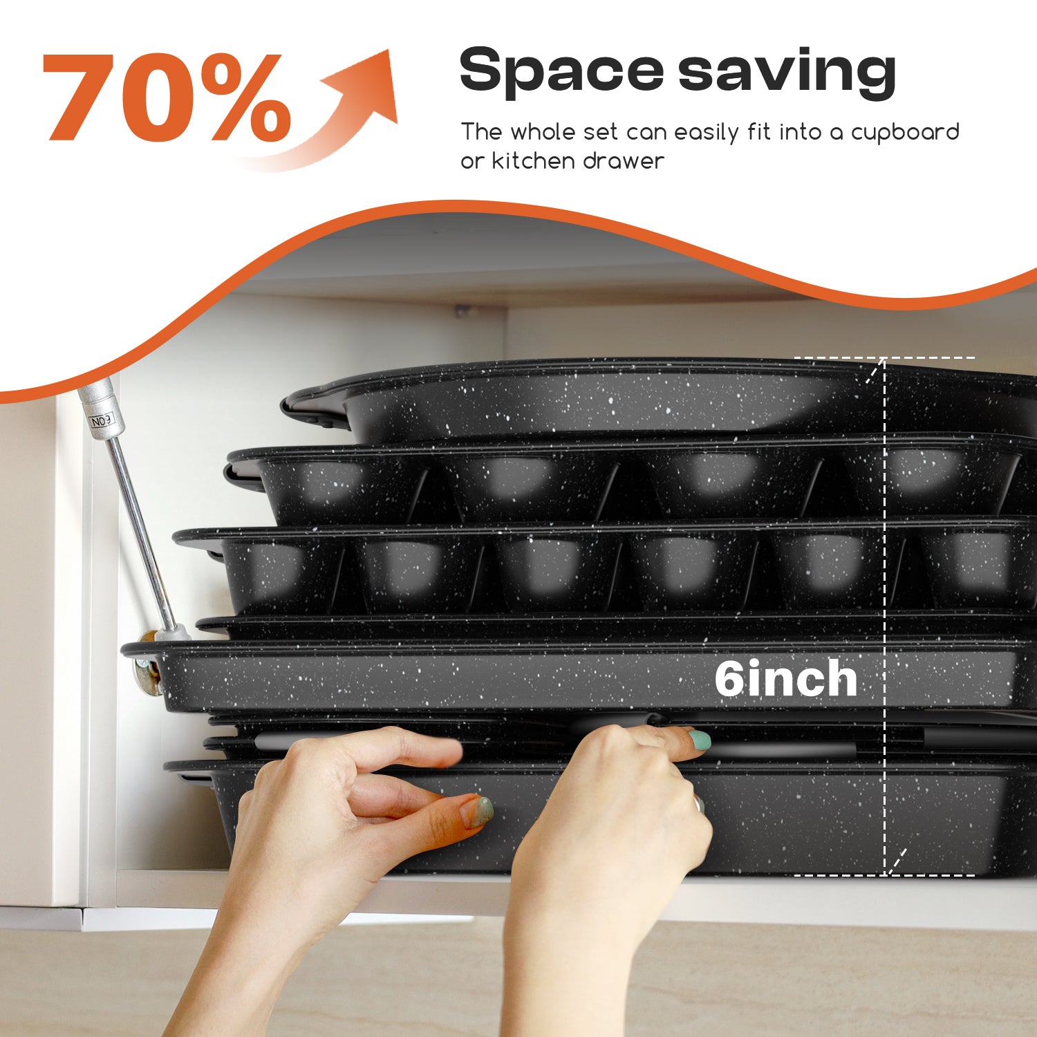 Slow Slog Nonstick Bakeware Set, 14-Piece Baking Pans Set, Stackable Baking Sheet Pans with Silicone Handles,Black&Black