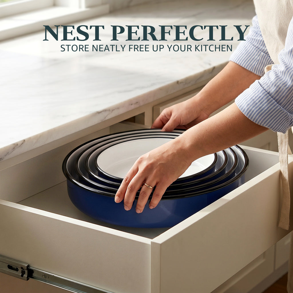 Enamel Roasting Pan Set Round Baking Dish 4-Pack 8/10/11/13 Inch Non Stick High Temperature Resistance Bakeware for Pizza & Salad, Oven Dishwasher Safe Mother Day Gift for Wife & Mom Cake Pan