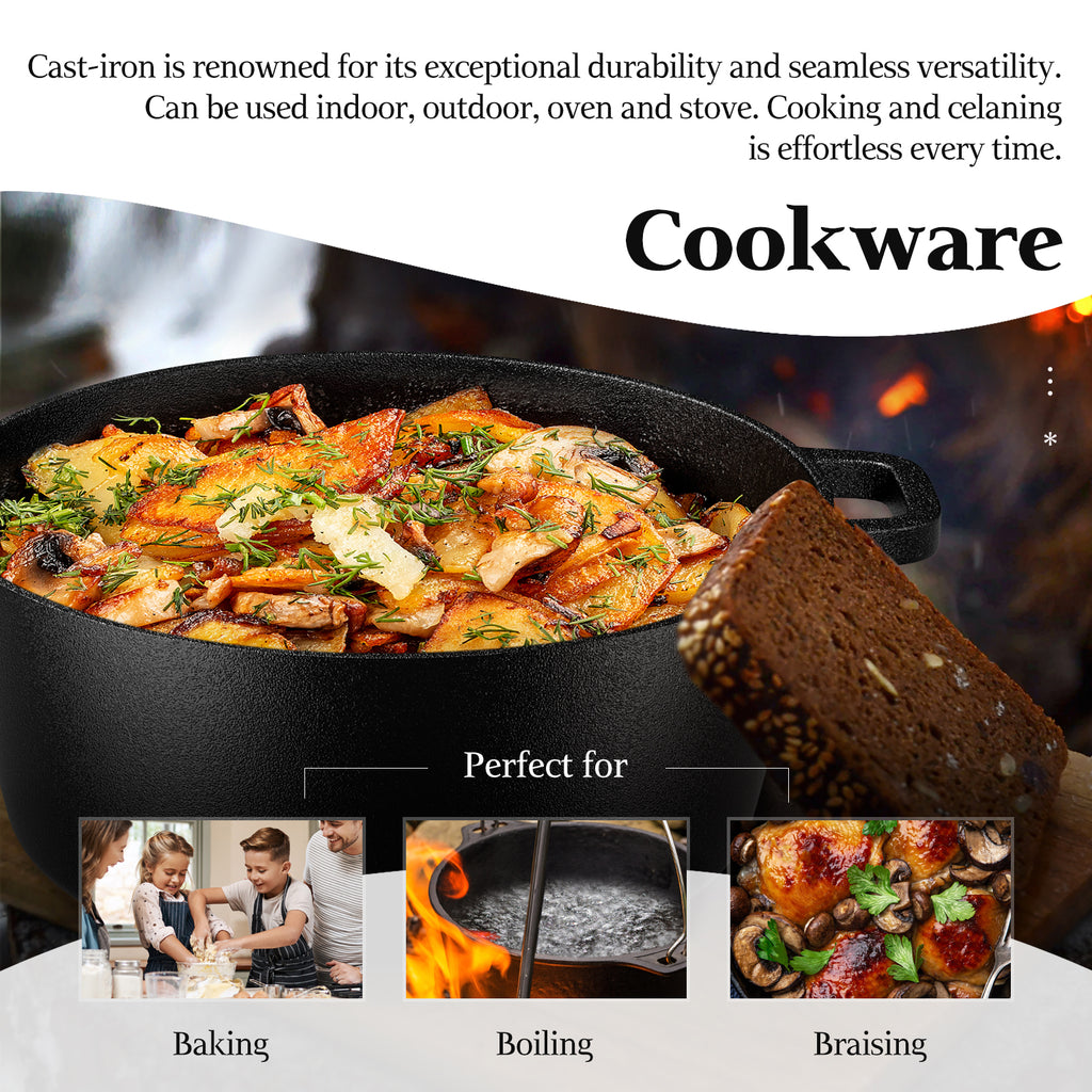 Dutch Oven for Sourdough Bread Baking and Supplies incl. Banneton, Bread Sling, Lame, Dough Whisk, Cast Iron Pot Set