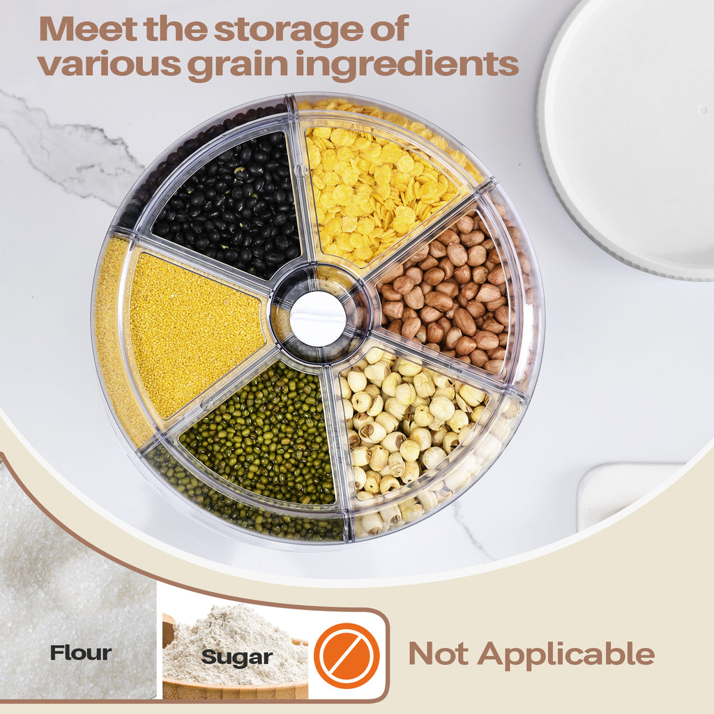 360°Rotating 20 lbs Grain Dispenser, Large Capacity 6 Grid Storage Container with Airtight Lid, Suitable for Peanuts, Barley, Rice and Grains