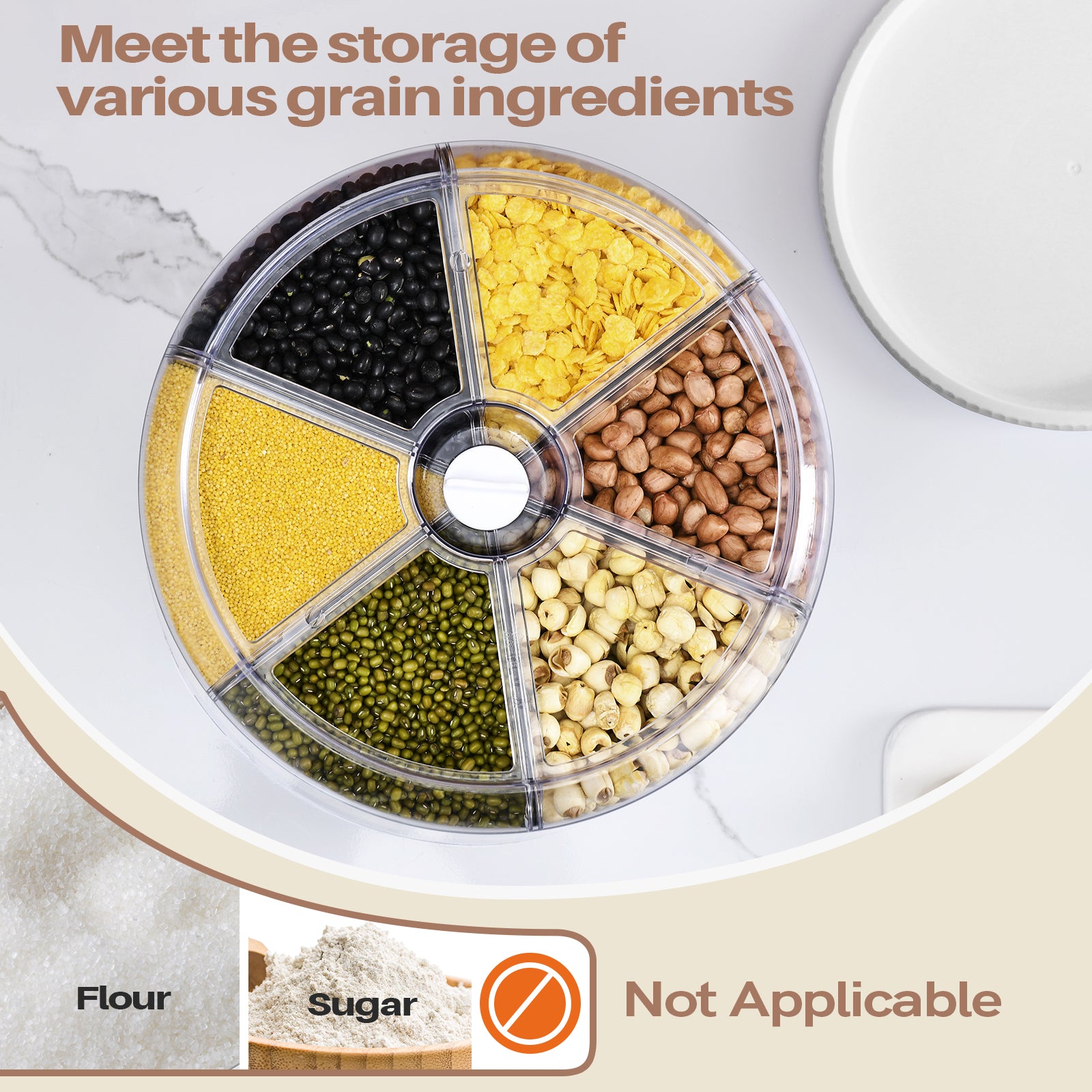 360°Rotating 20 lbs Grain Dispenser, Large Capacity 6 Grid Storage Container with Airtight Lid, Suitable for Peanuts, Barley, Rice and Grains