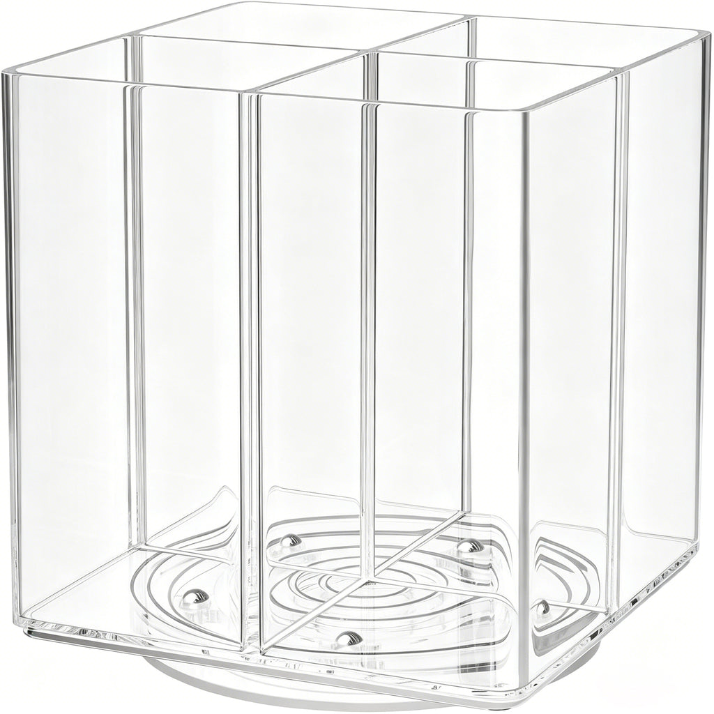 Slow Slog 360°Rotating Lazy Susan Storage Organizer,Divided Drink Packet Turntable with 4 Compartments for Kitchen & Living Room,Clear,Square
