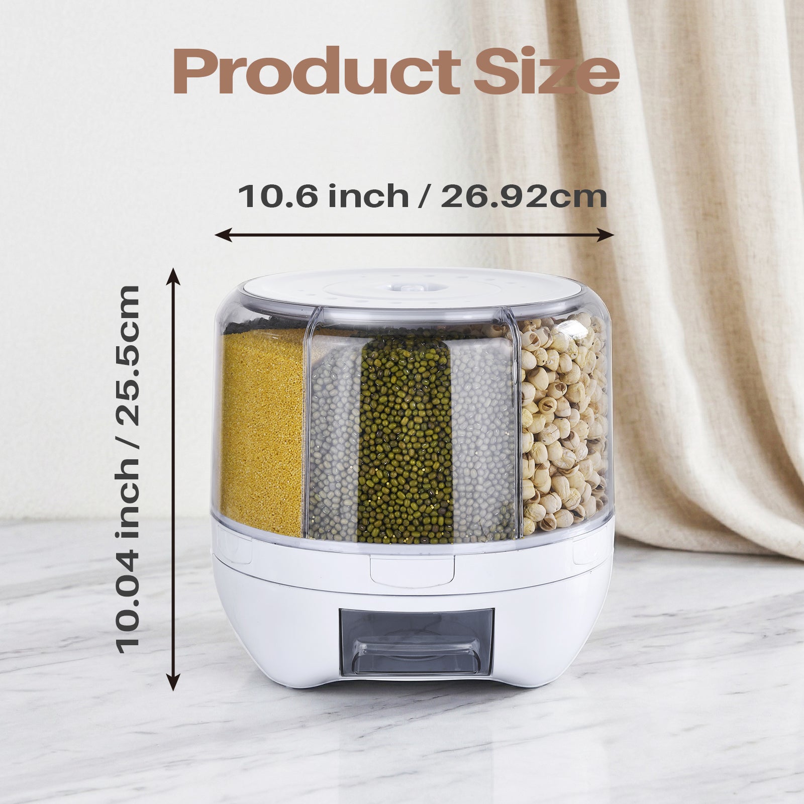 360°Rotating 20 lbs Grain Dispenser, Large Capacity 6 Grid Storage Container with Airtight Lid, Suitable for Peanuts, Barley, Rice and Grains