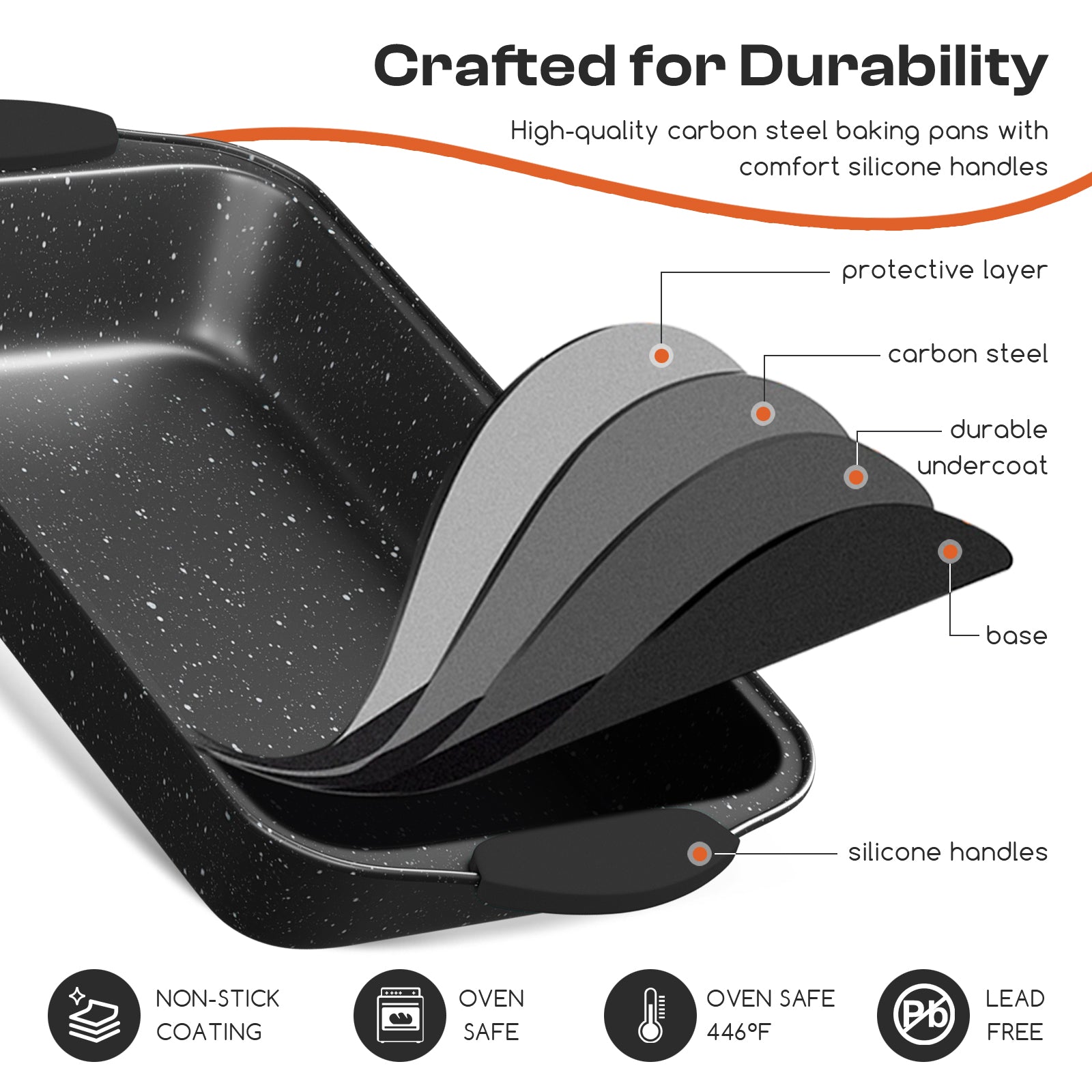 Slow Slog Nonstick Bakeware Set, 14-Piece Baking Pans Set, Stackable Baking Sheet Pans with Silicone Handles,Black&Black