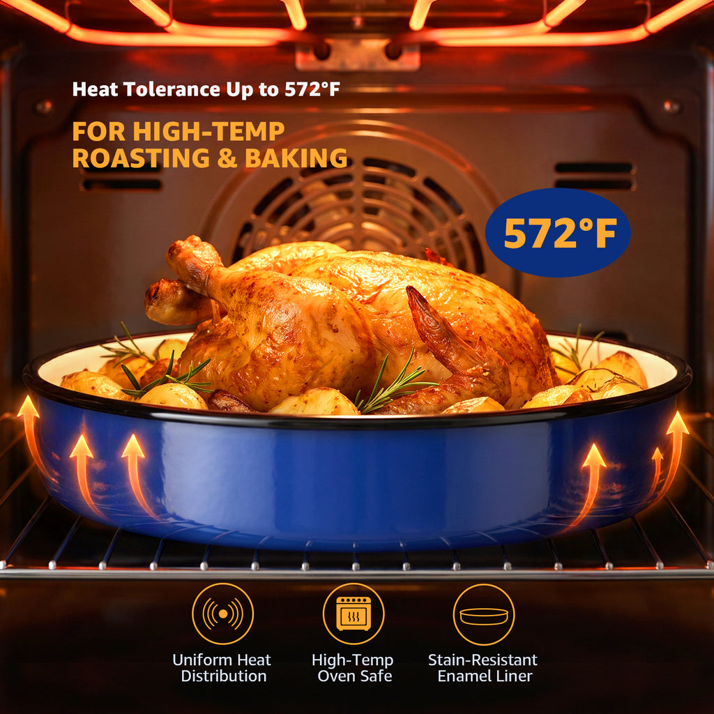Enamel Roasting Pan Set Round Baking Dish 4-Pack 8/10/11/13 Inch Non Stick High Temperature Resistance Bakeware for Pizza & Salad, Oven Dishwasher Safe Mother Day Gift for Wife & Mom Cake Pan