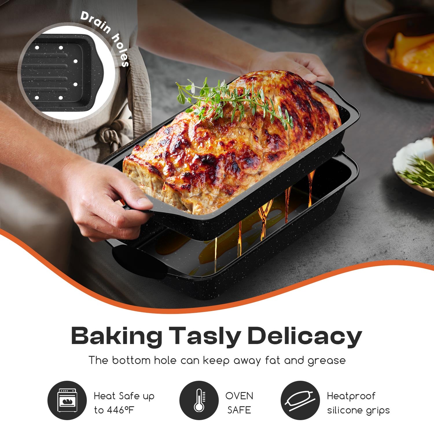 Slow Slog Nonstick Bakeware Set, 14-Piece Baking Pans Set, Stackable Baking Sheet Pans with Silicone Handles,Black&Black